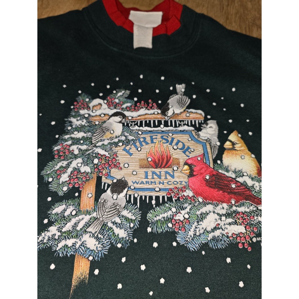 Vintage Morning Sun "Fireside Inn"‎ Bird/Cardinal Christmas Sweatshirt, Dark...